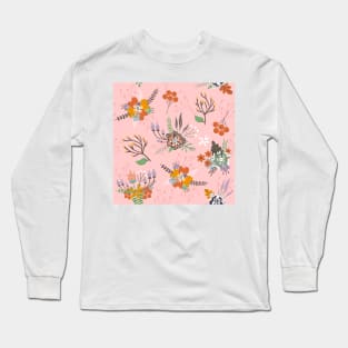 Floral Pattern Design- Peach Long Sleeve T-Shirt